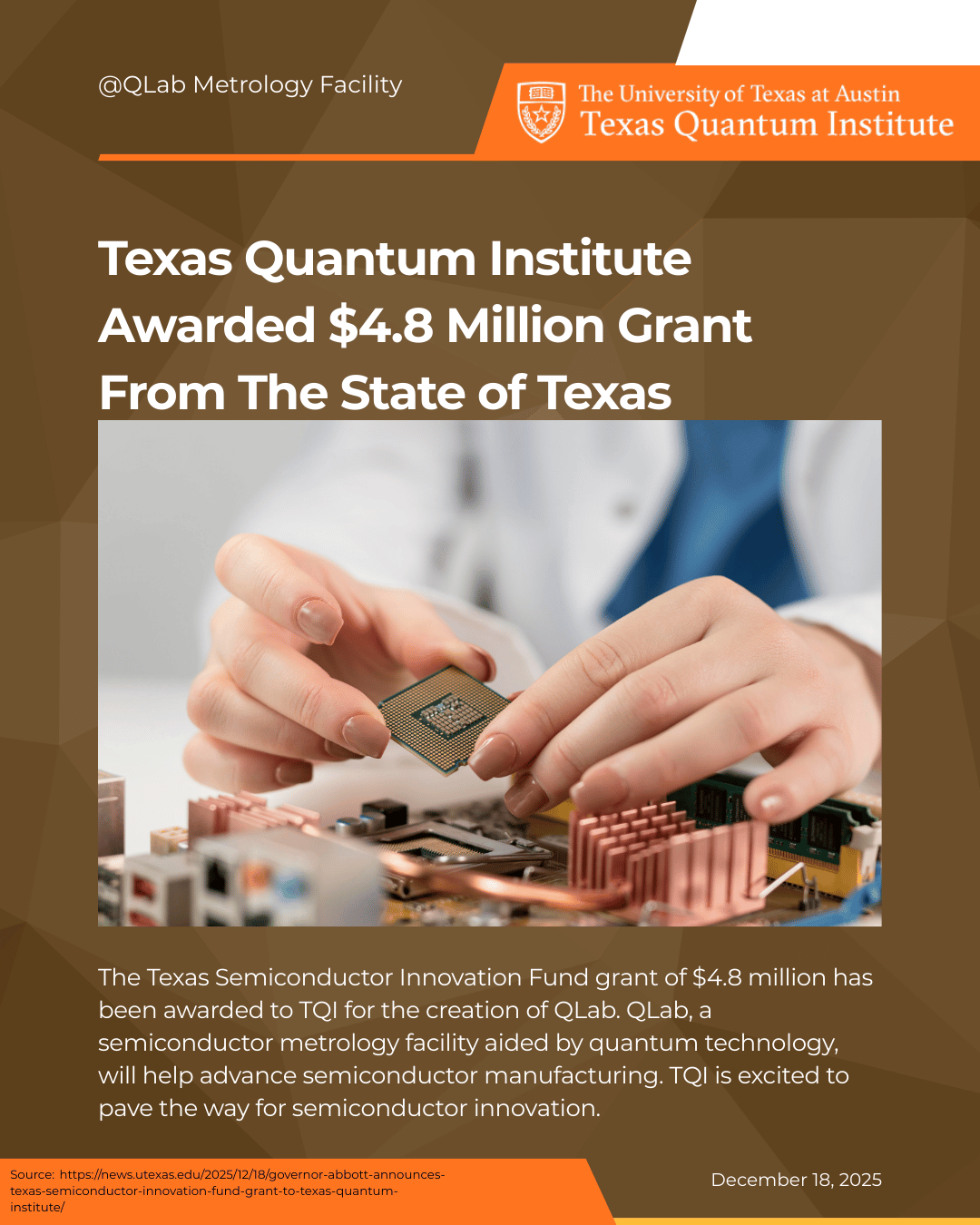 Flyer Describing $4.8 Million Grant For Creation of Q-Lab